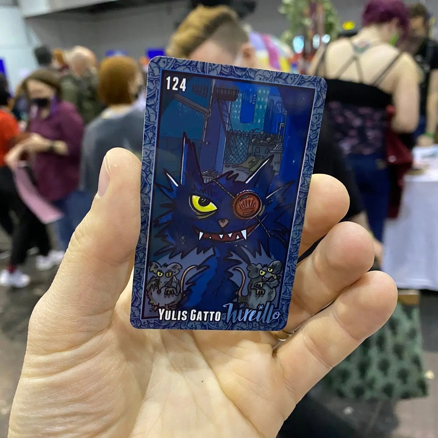 My very evil card for @hireillo in the wild at the @thoughtbubblefestival this past weekend! 
📸 by the lovely @darrendilieto
.
.
.
.
.
.
#hireillo #thoughtbubblefestival #tradingcards #indiecards #VersusEvil #illustrator #artist #illustration #cardg