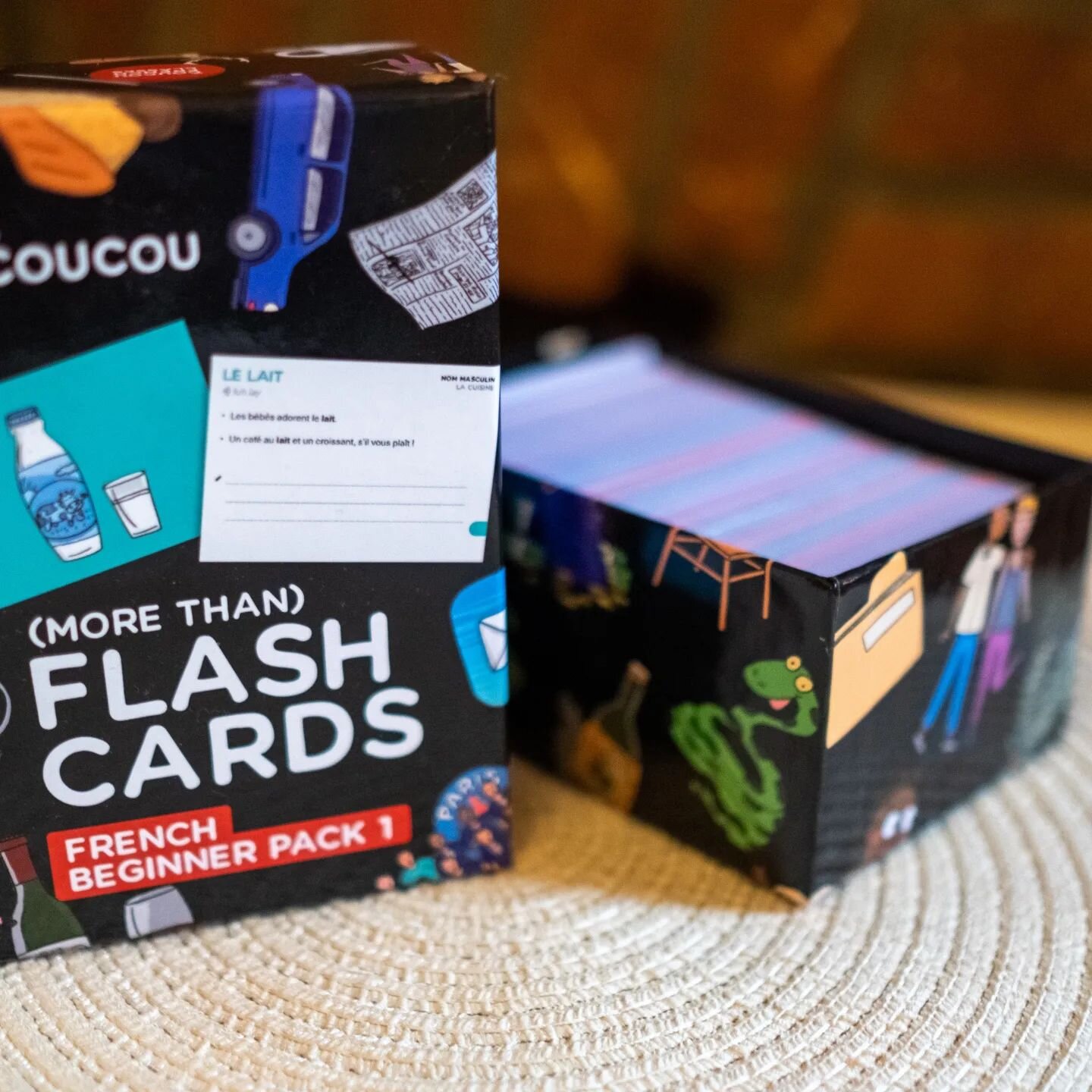 One of the major projects I've been working on over the last year is finally out!🥳🎉 
.
Meet the @coucoufrenchclasses (more than) Flashcards!! 
.
320 cards illustred by moi and written by the Coucou team to practice your french and have fun with it!
