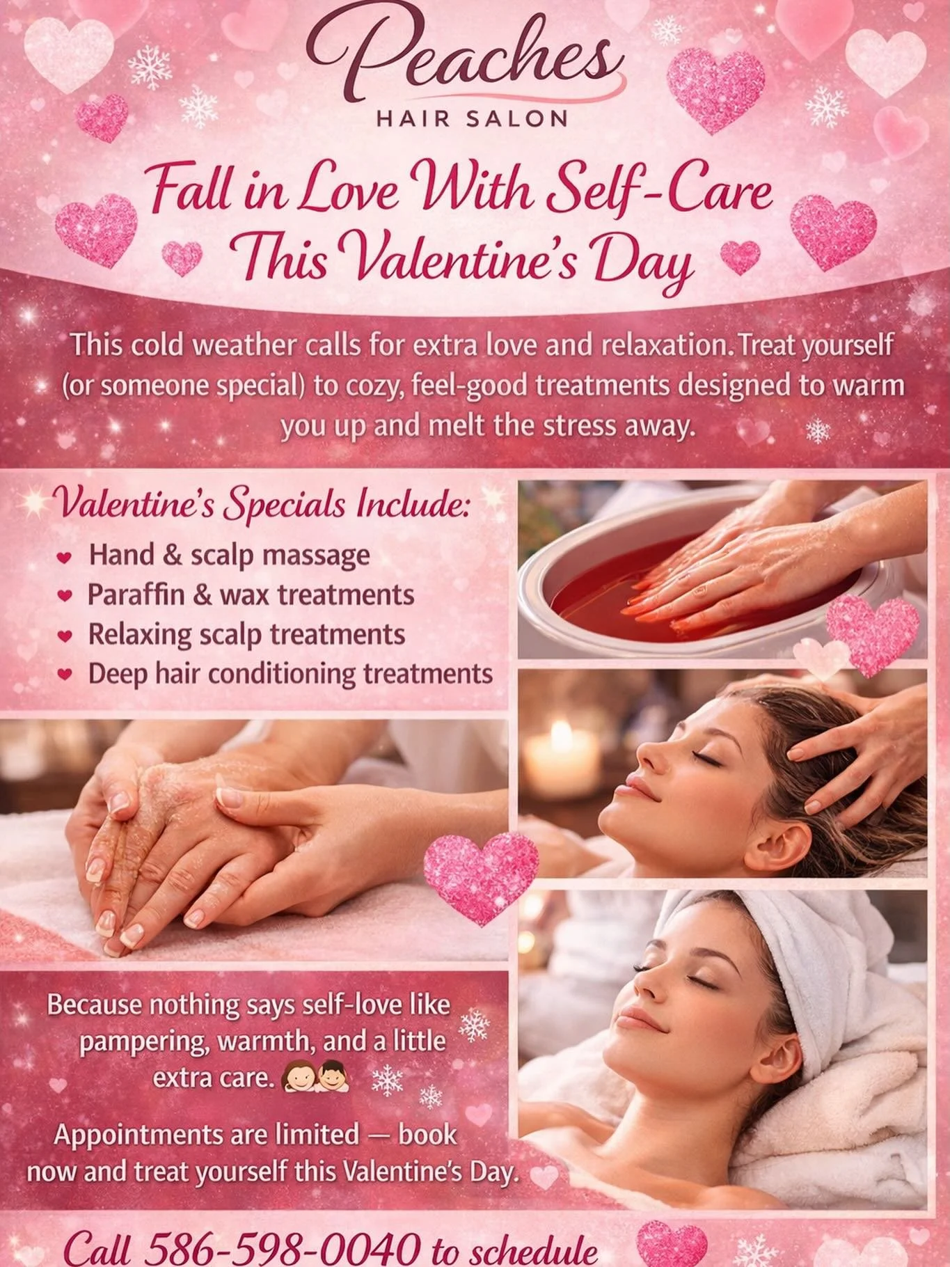 We&rsquo;re OPEN&mdash;even in these freezing temperatures! ❄️
Warm up and treat yourself at Peaches Salon with expert care, relaxing services, and a cozy atmosphere that makes winter a little sweeter.
Don&rsquo;t let the cold stop you from looking a