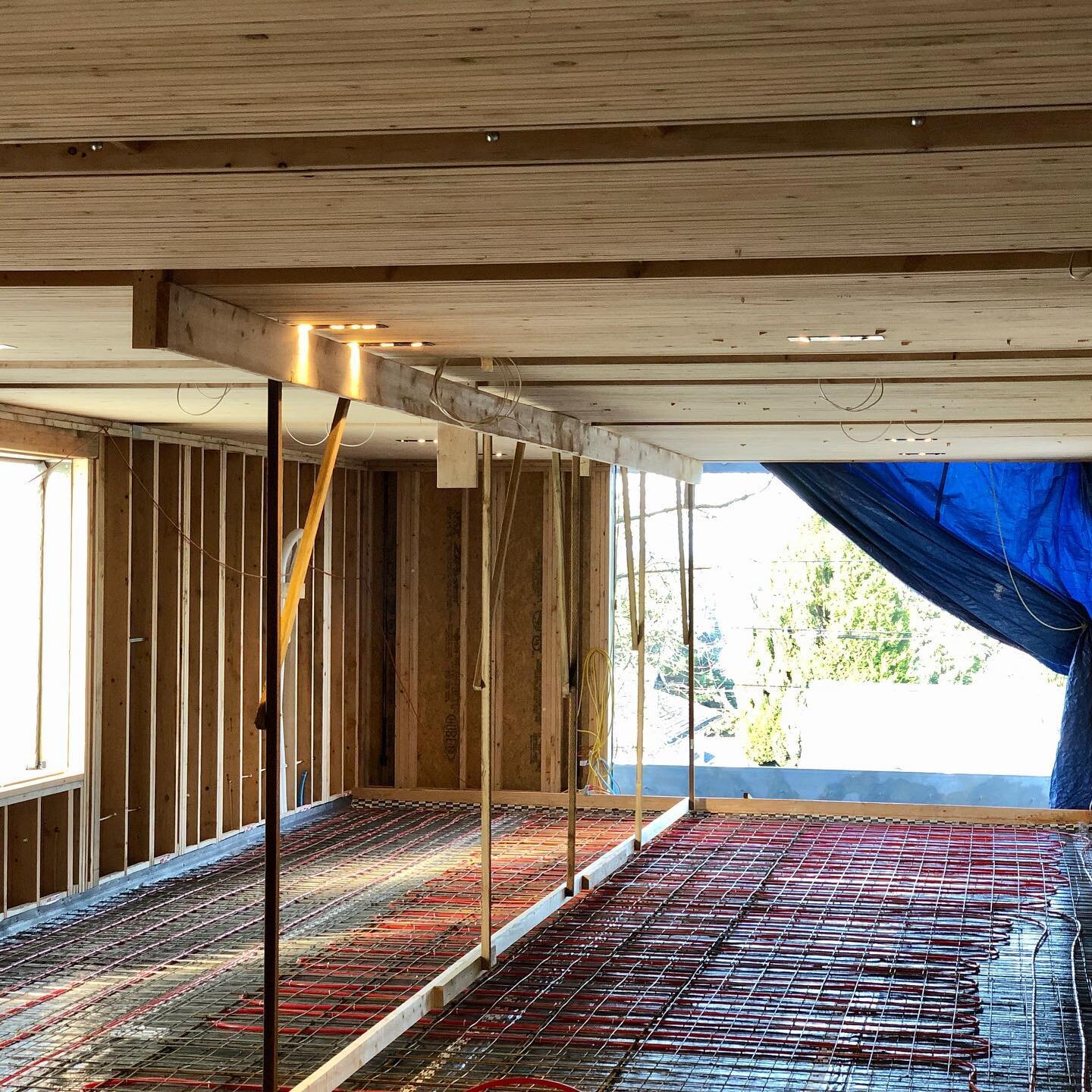 Mass Timber slabs prepped! We&rsquo;ve been perfecting our reinforcement and underlayment preferences for floating slabs in mass timber construction. Favorite tip: use stacked no.4 bars in lieu of chairs for your 6 GA WWF. Adds strength, supports mor