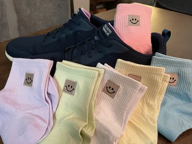 six pairs of colorful socks