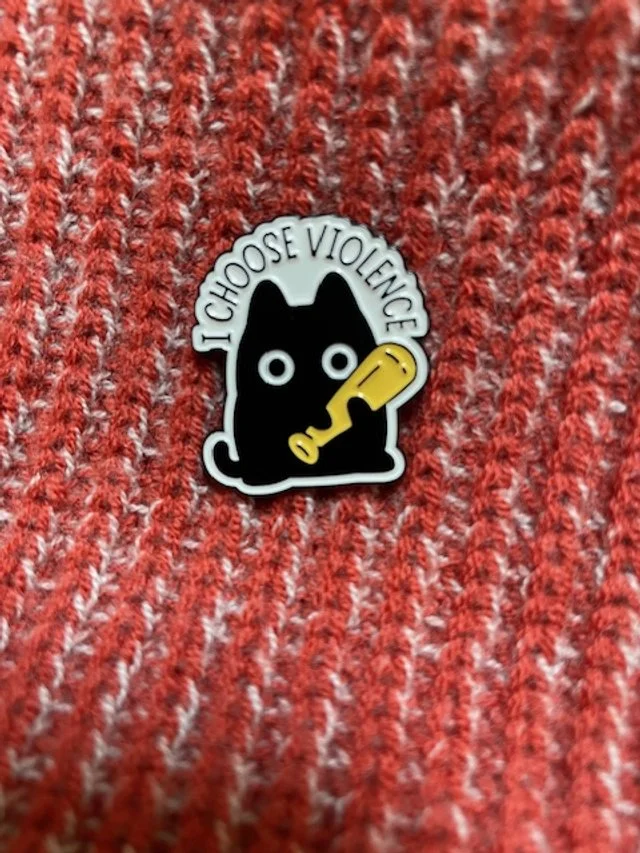 i choose violence enamel cat pin