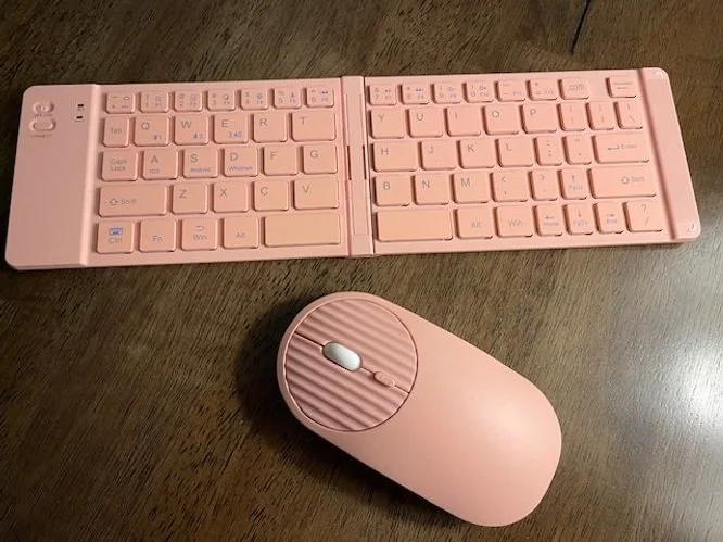 foldable keyboard and mouse, pink