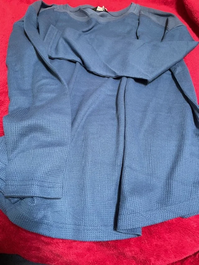 blue 2x long-sleeve waffle weave shirt