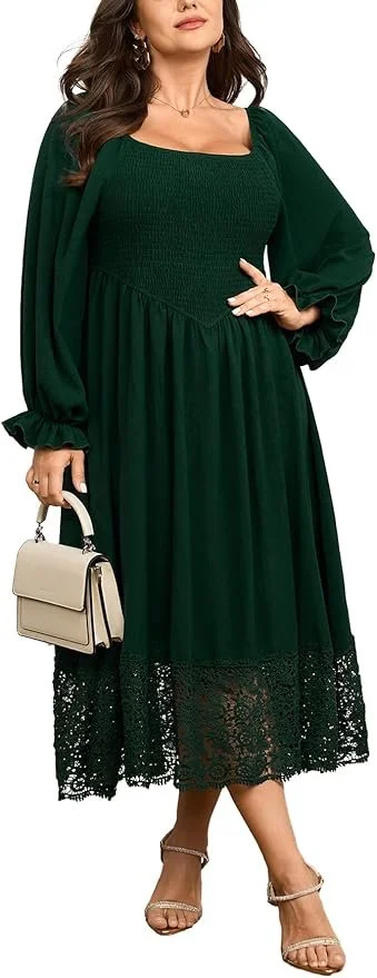 forest green dress with lacy hem