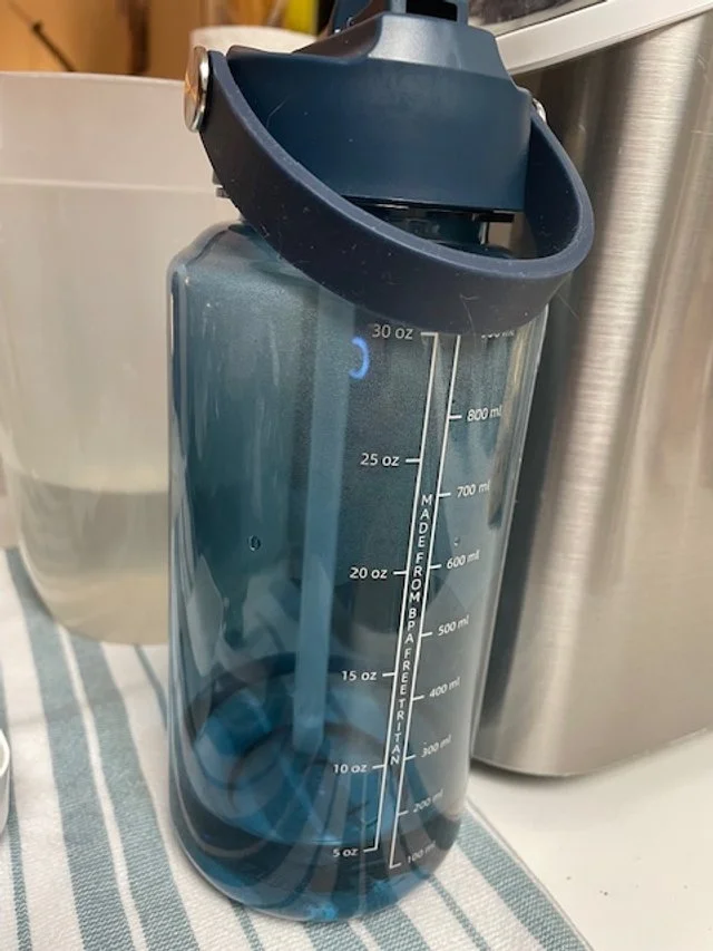 water bottle with straw, midnight blue