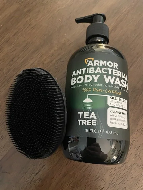 antibacterial body wash with scrubber