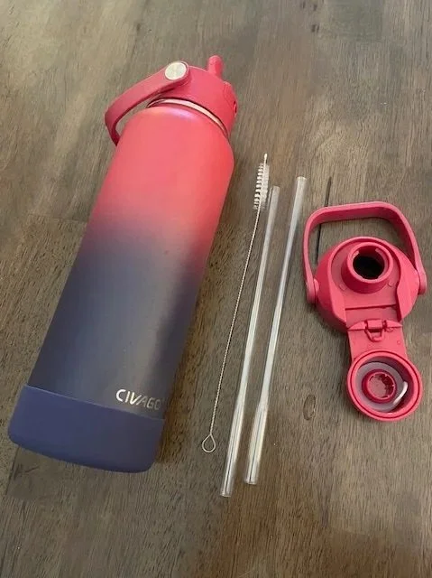 stainless 40 oz water bottle, pink and purple