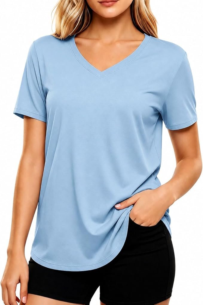 light blue short sleeve workout shirt