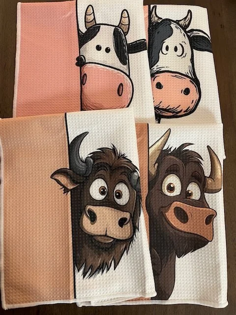 cow dish towels, set of 4