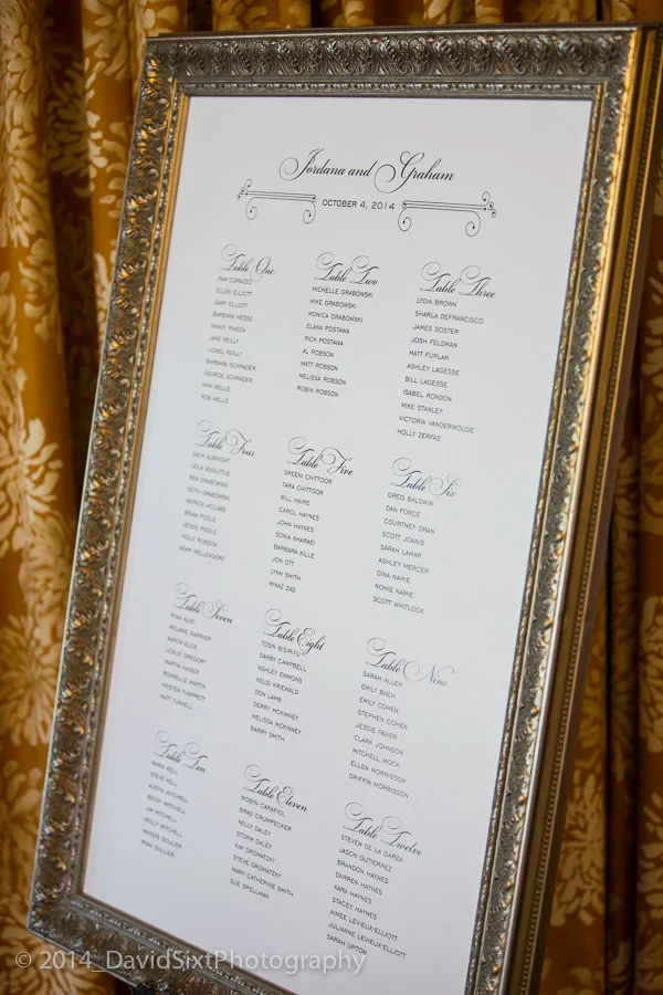 Custom designed seating chart with custom frame.