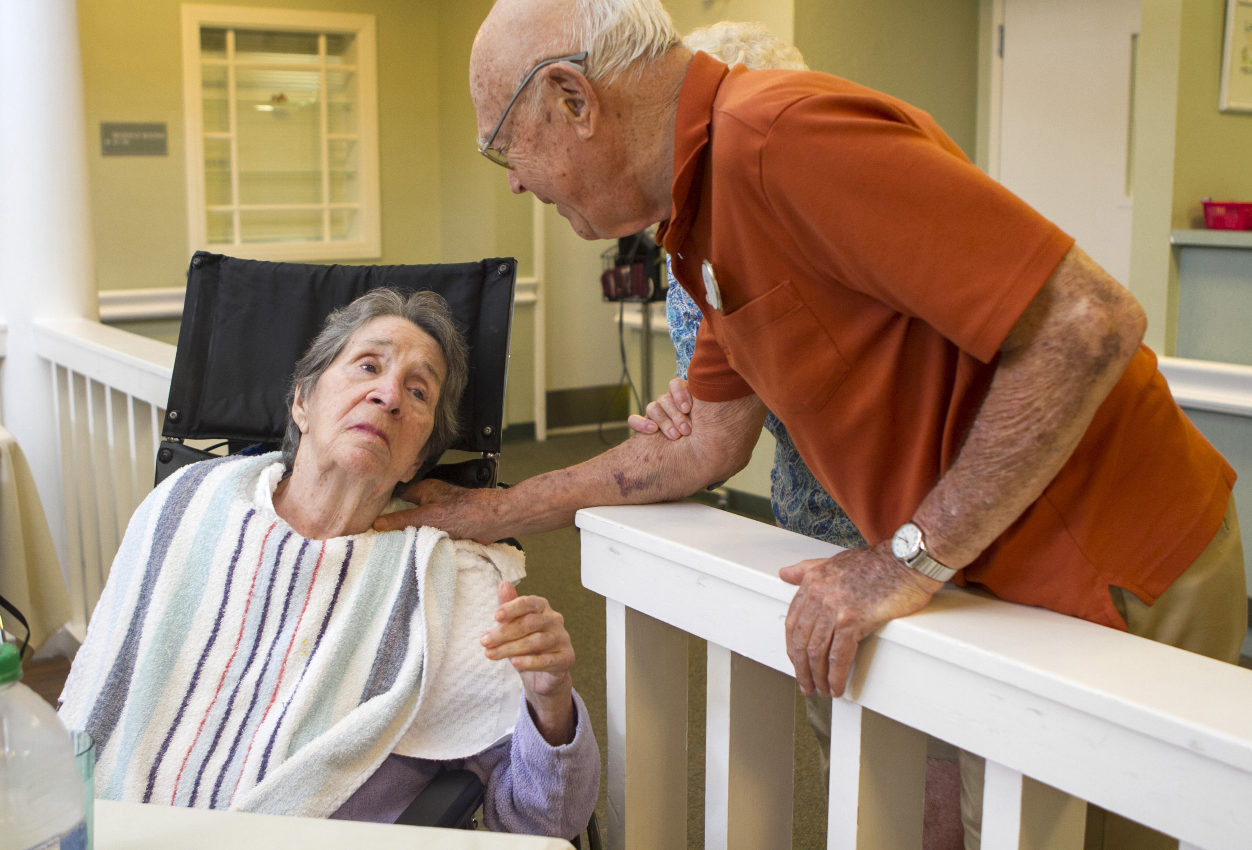  Stuart Hodes visits his wife Helen, who has Alzheimer's. They live in the same facility, but Stu has a private apartment and Helen is in the secure nursing area. He spends more than $20,000 a month for her care and his apartment. 