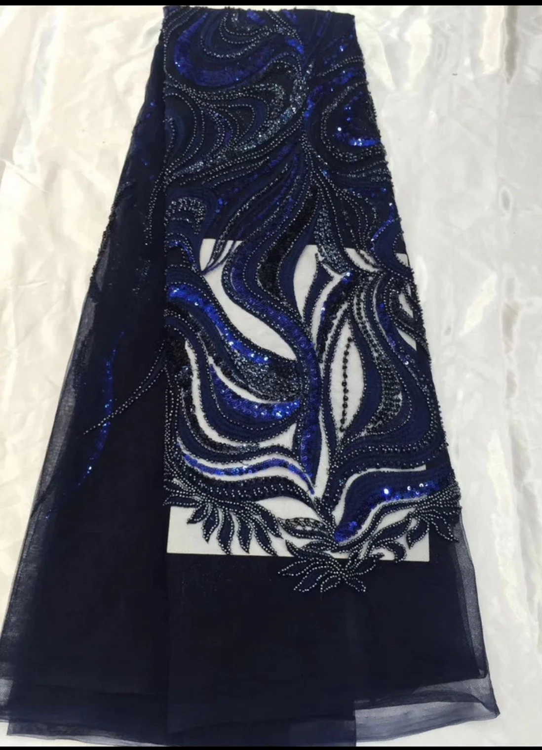 Na’eemah handmade embroidered tille mesh lace fabric with sequins & crystal beads