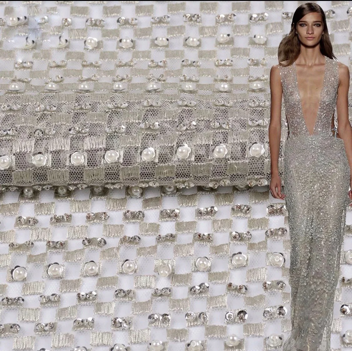 Mika embroidered tulle sequins beaded fabric