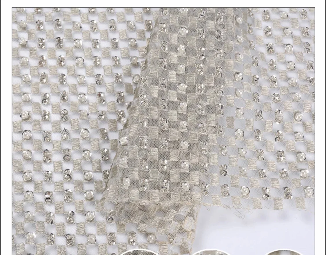 Mika Silver Embroidery Sequins Beaded Tulle