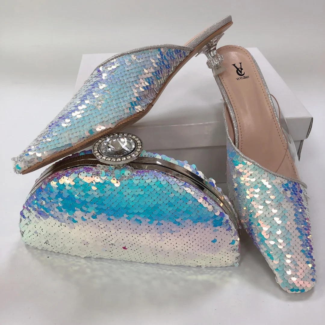 Fiona Sequins Mule and Clutch