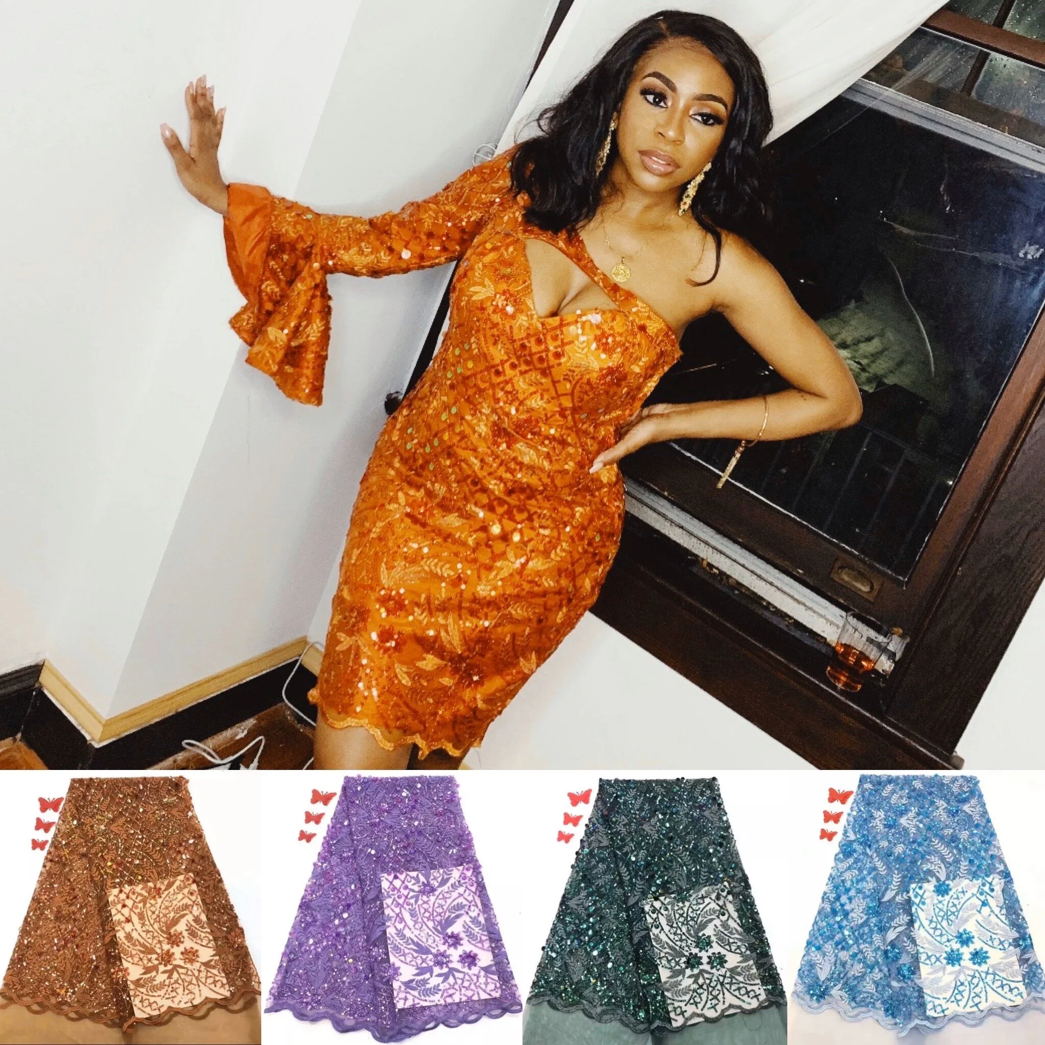 Zulnslay Embroidered Sequins French lace