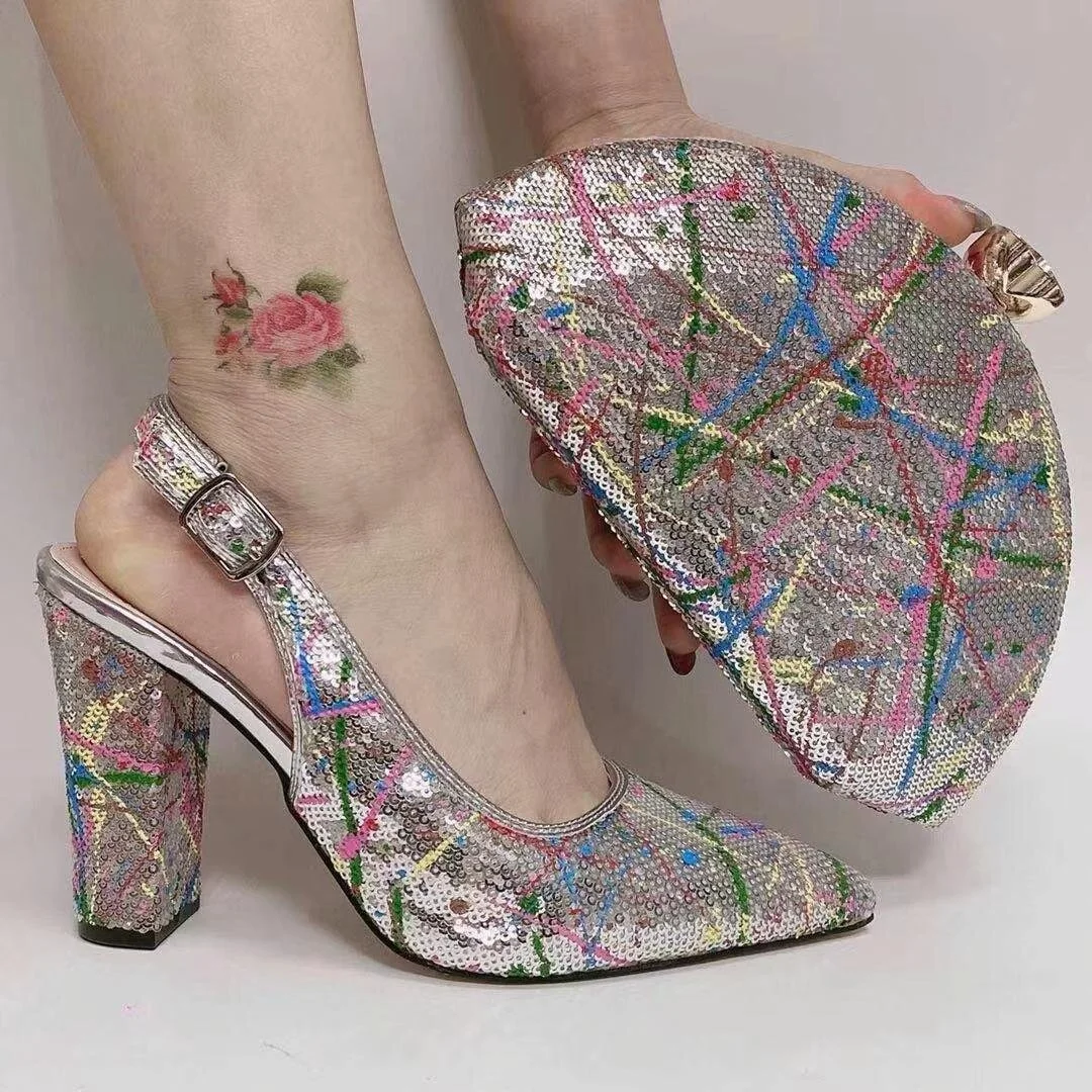 Watercolor slingpump shoe &amp; Crystal Clutch