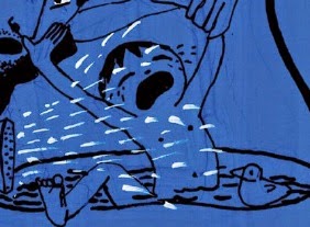  Zoom of scene of father bathing son. 