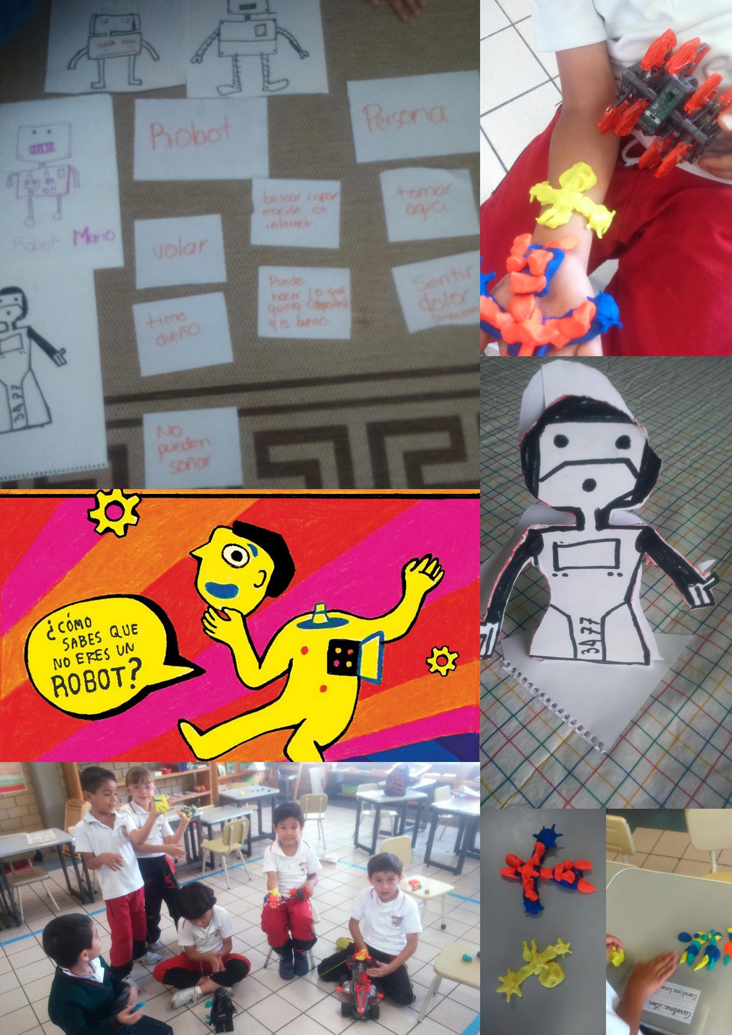 This is what they told us on Facebook: Today in our last school session, we have been talking about ROBOTS. We have behaved like robots, drawn robots and spoken a bit about how we know that we are NOT robots. We also made robots out of plasticine. We had a great time. We want to thank Wonder Ponder and Koiné Filosofica for asking us the question! Here are some of the answers that came up . Armando "I'm not a robot because I have blood" Luigi "Humans have cells that protect us from viruses and robots do not " Juan Pablo "I am not a robot because I don't have any wires on my head" Angel "I am not a robot because I don't have an owner to tell me what to do" Cony "I have hair; robots don't" Santi "I have shoes and robots have boots"