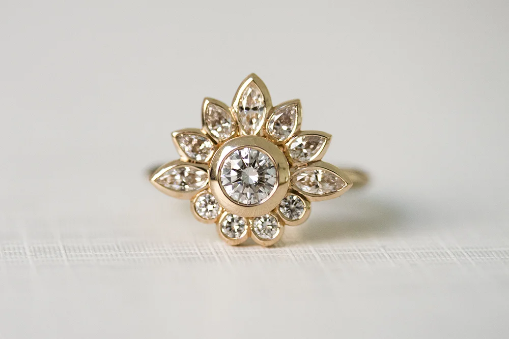 Asymmetric Diamond Halo Ring in 18ct Rosegold