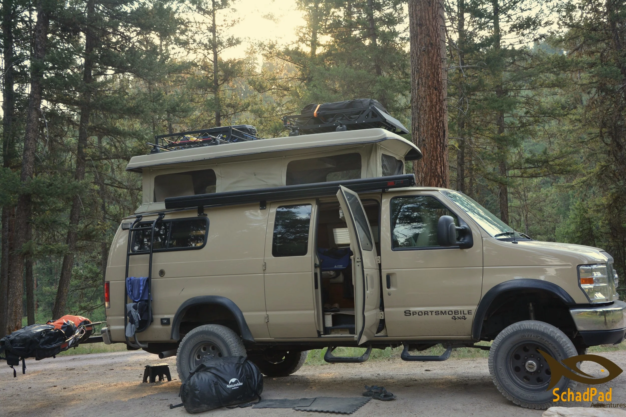 The van in all of its adventure glory. So much for packing light.