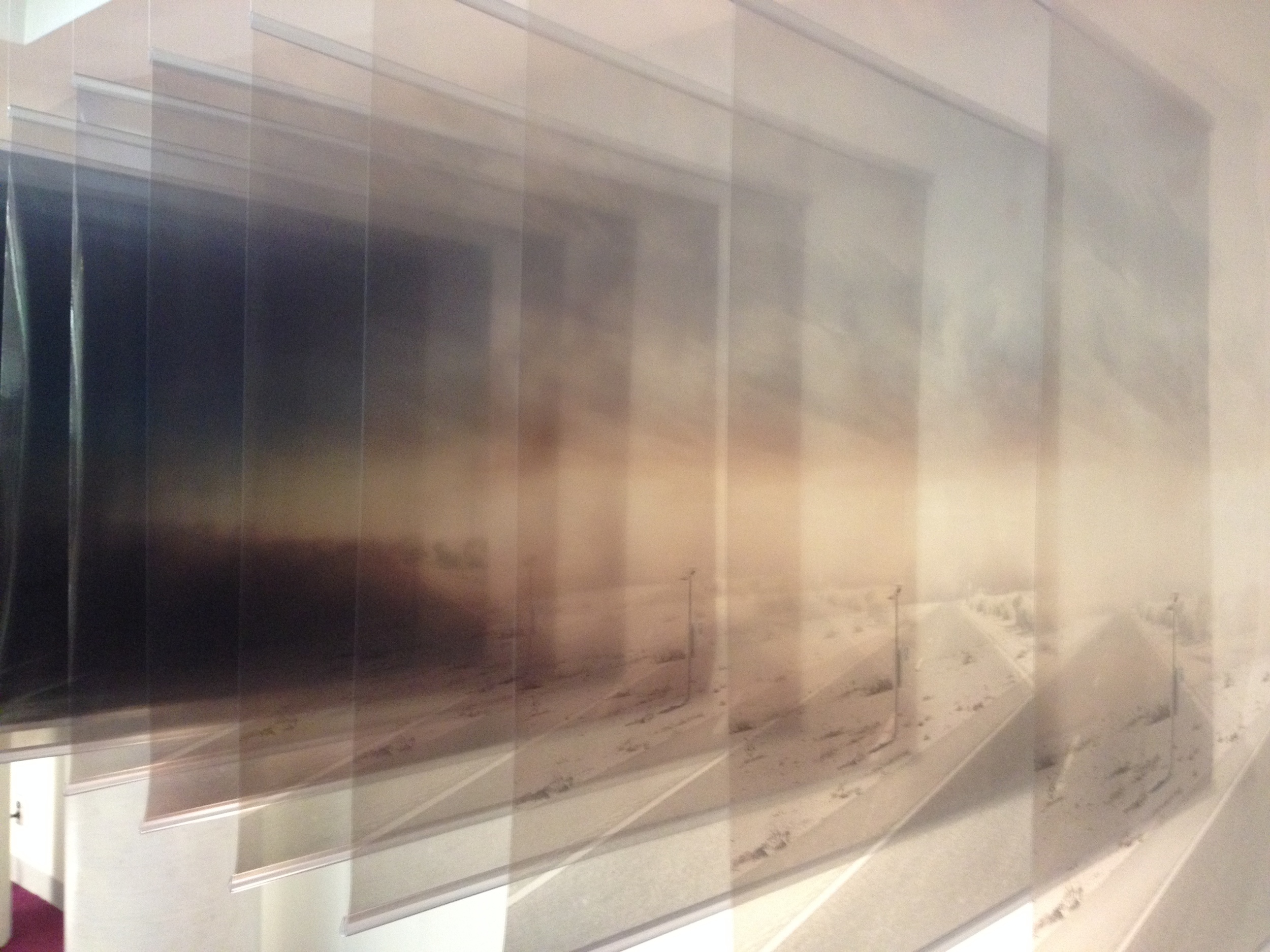 ASLA Nomination 2015 Exhibition: 9-screen single-channel video, time-stamped serial imagery model, acrylic representation of dust storm, view finders, speculative cartography and design imagery, exhibition book Gropius Room, Harvard University, 14 May 2015 Photograph: Emily Wettstein