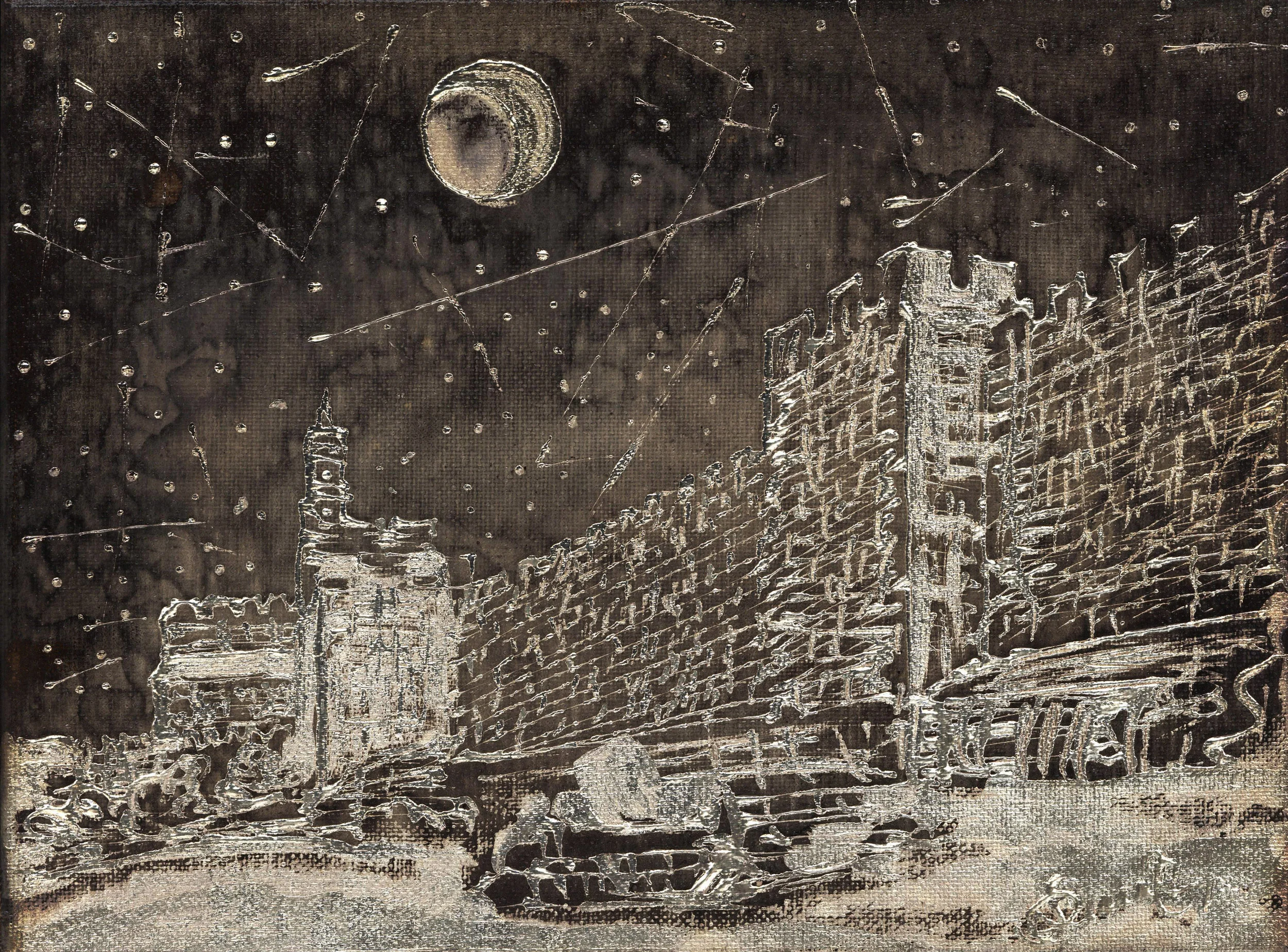 Jerusalem - Silver on Canvas - 9” x 12”