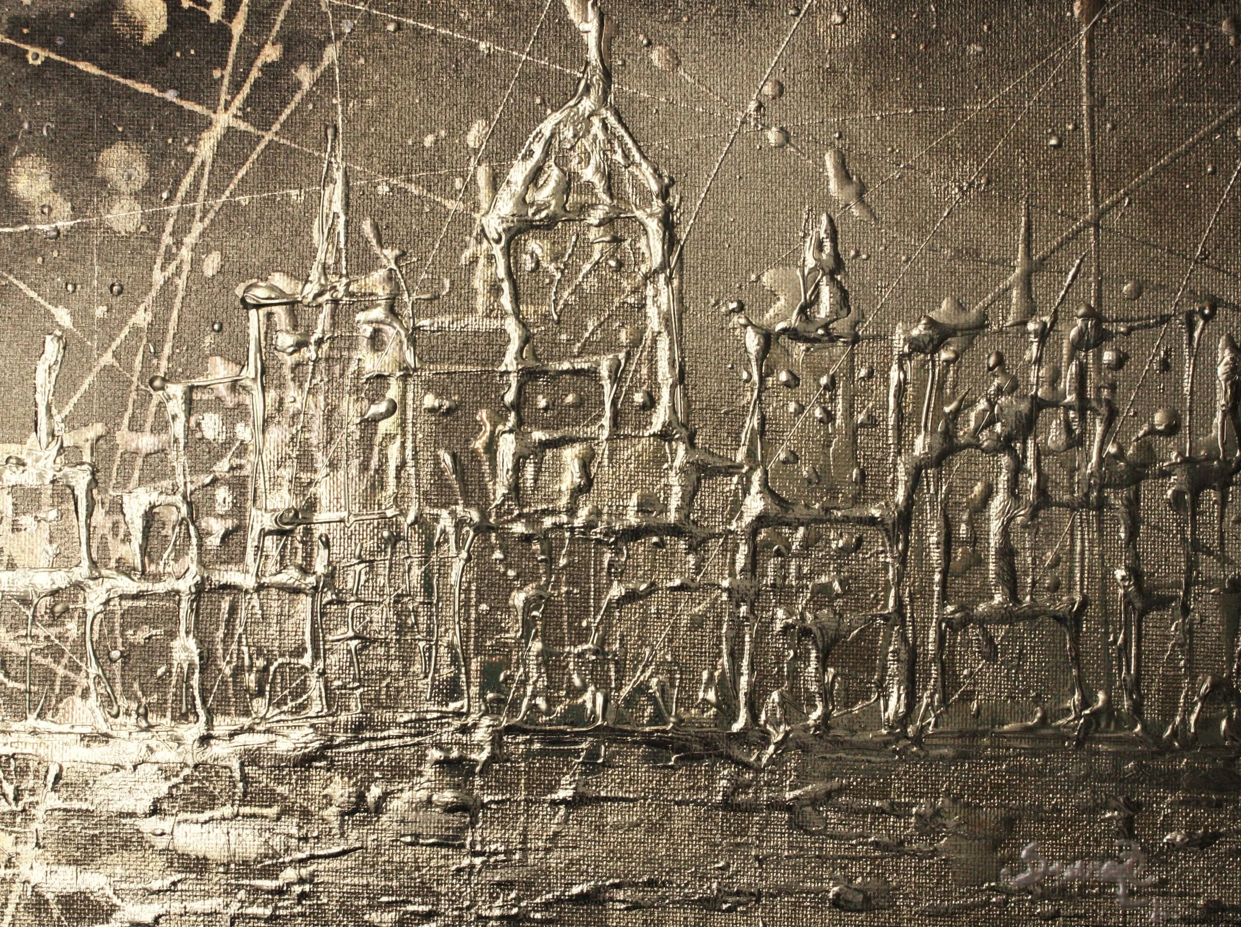 NY Sky Line 1 - Silver on Canvas - 9” x 24” 