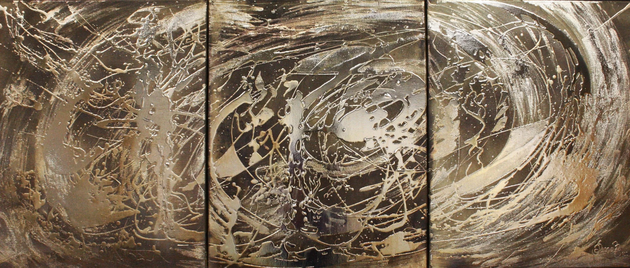 Convoluted Universe - Silver on Canvas - 20” x 48” 