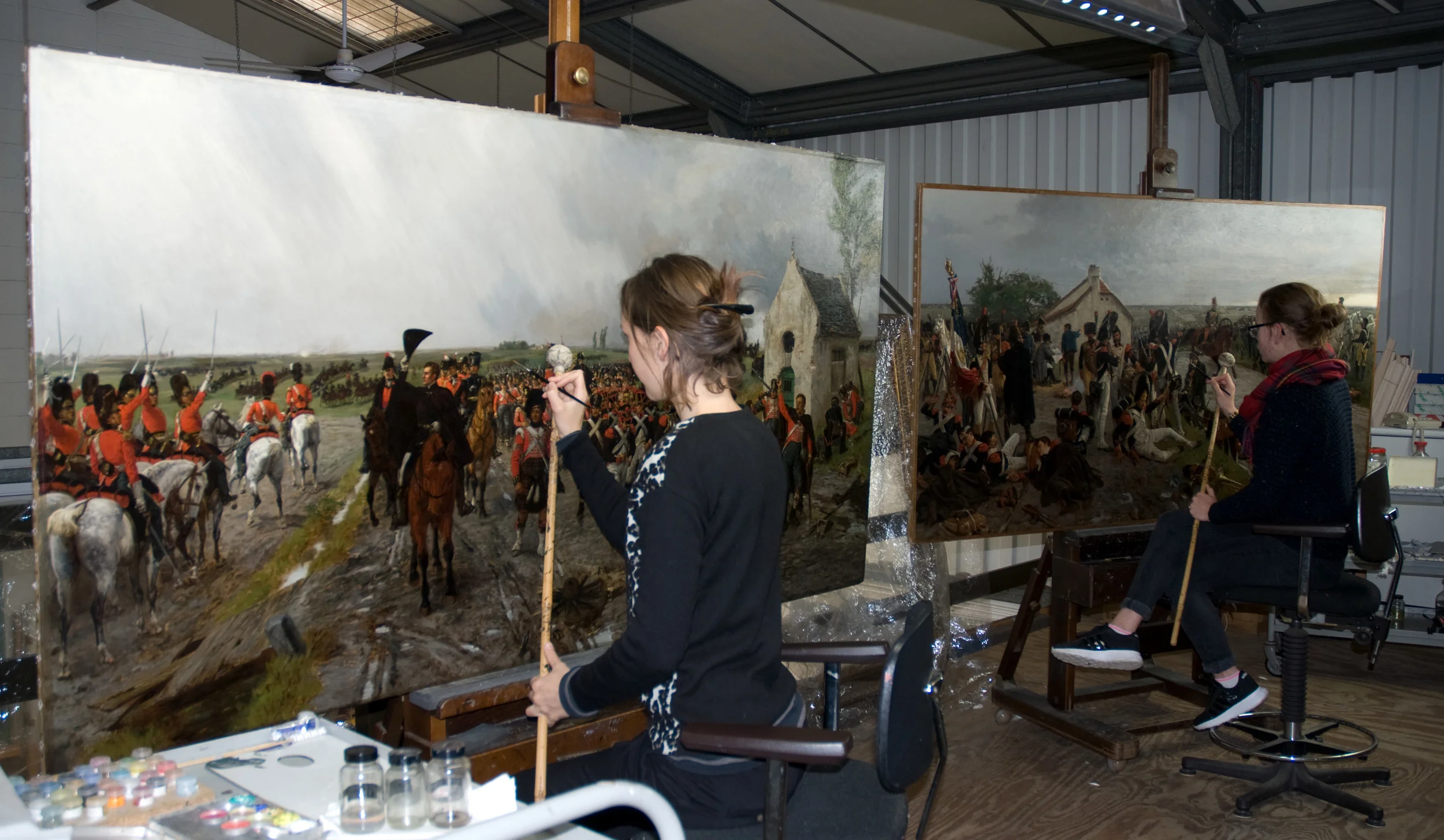 Retouching paintings of the Battle of Waterloo by Ernest Crofts from Museums Sheffield