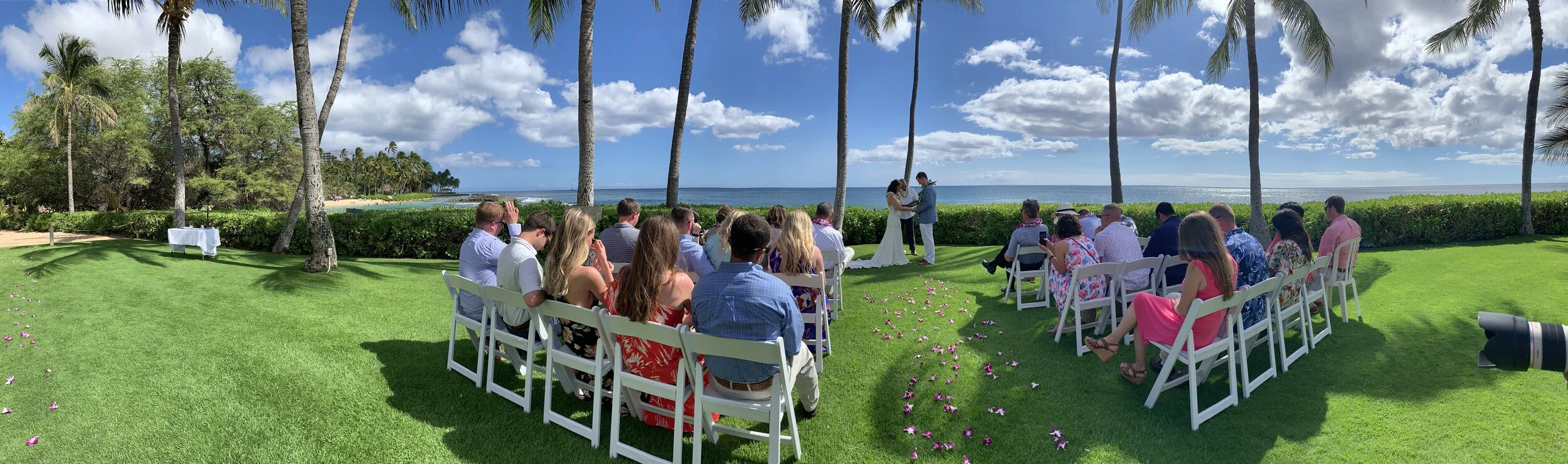 Ocean-front ceremony site, grassy private space, on a gorgeous Hawaii ocean cove.