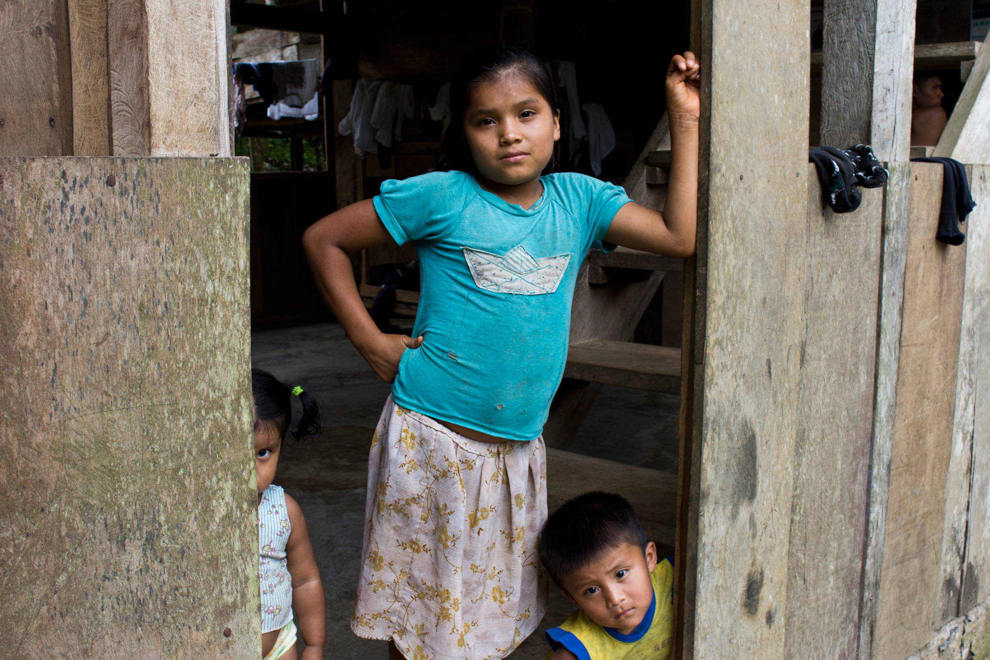 Children view us skeptically as their father instructs us that the path changed recently due to rainy season flooding. It was the first time the littlest ones had seen foreigners in their village, Norteña.