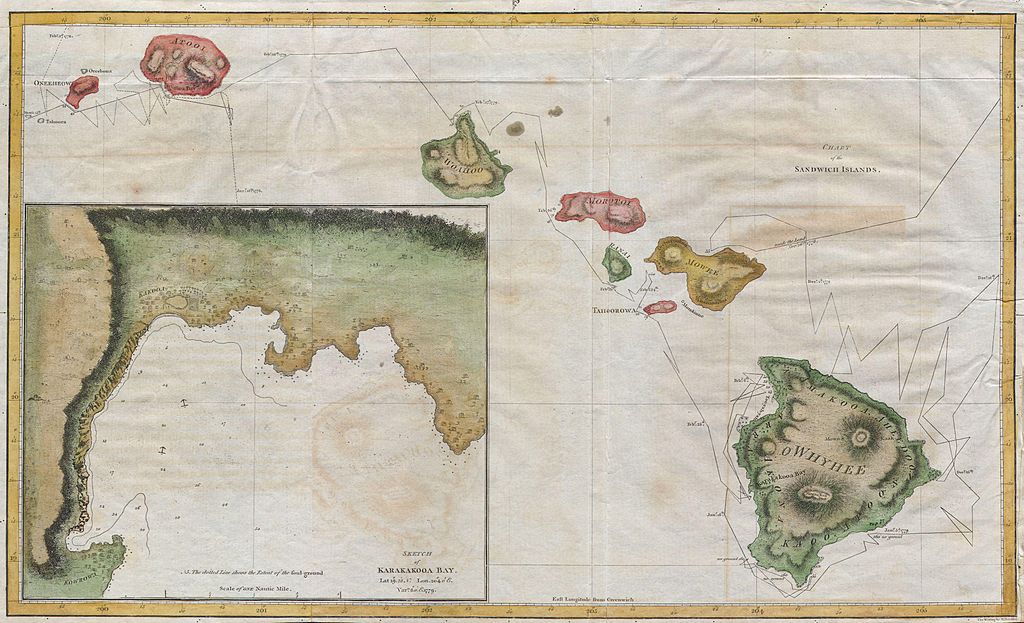 Hawaiian Islands (Sandwich Islands)chart, printed by G. Nicol and T. Cadell for the 1785 edition of Captain James Cook and James King’s, A Voyage to the Pacific Ocean