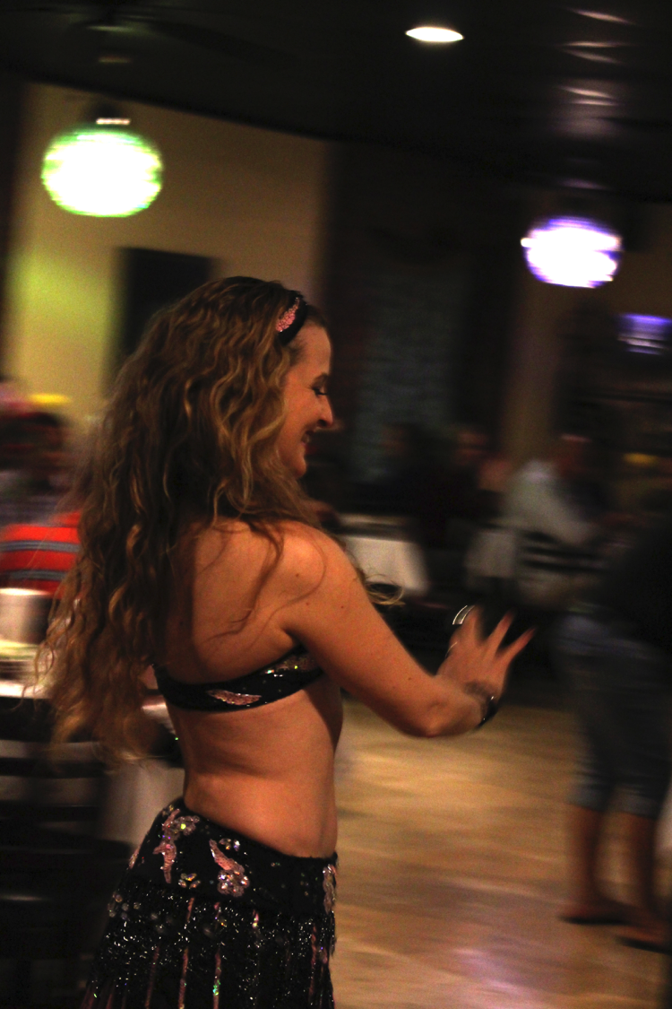 Two Fridays a month, at Alborz Persian Cuisine, Amara belly dances for an audience of restaurant goers.