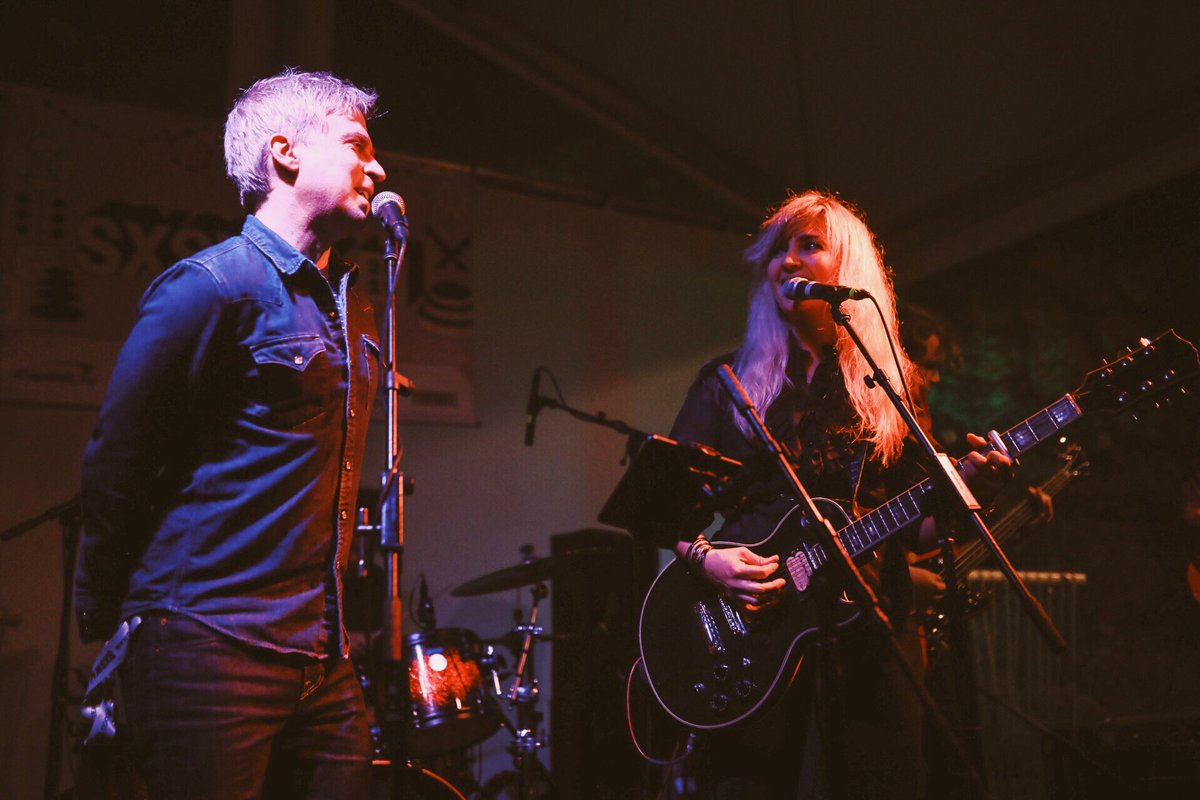 Moving Panoramas leader Leslie Sisson with Matthew Caws of Nada Surf, who contributed to In Two track “In Tune.” Photo by Bryan C. Parker