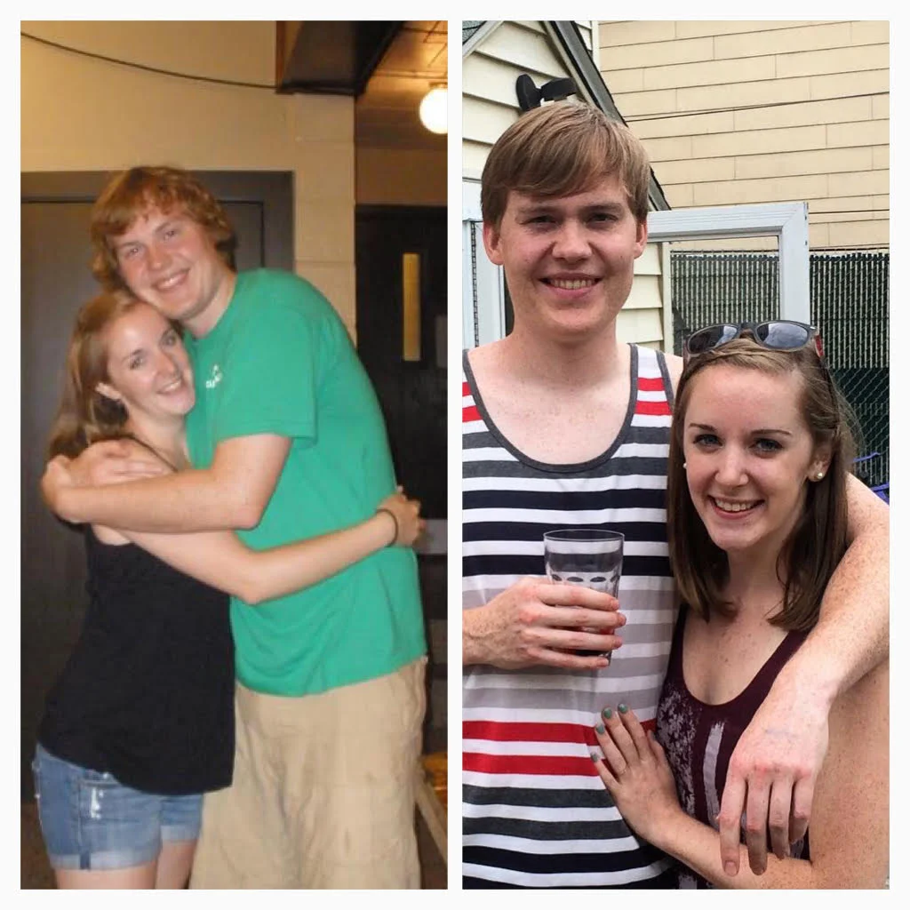 Sean and I four years ago, during the summer we met, and us now!