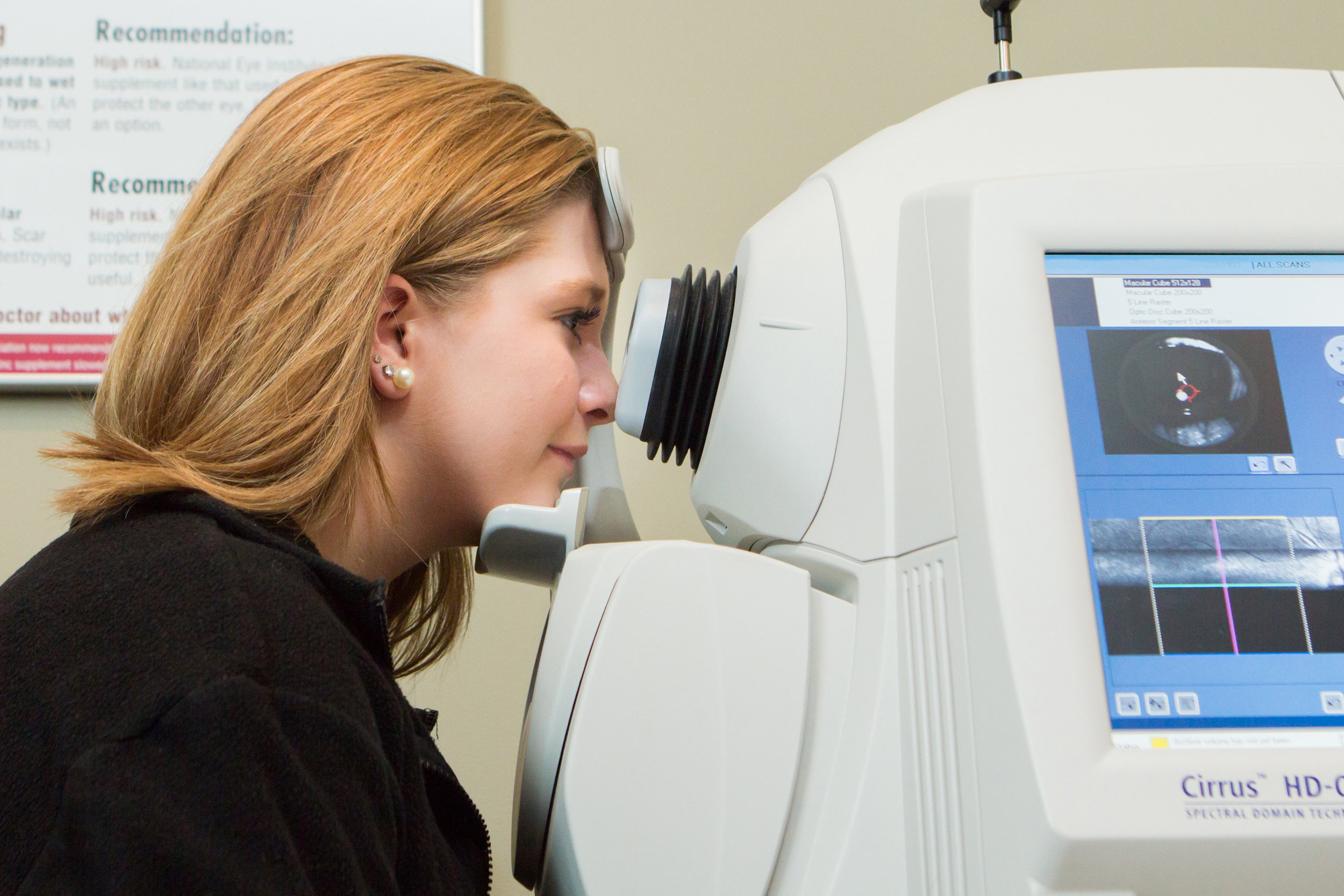 The ZEISS CIRRUS HD-OCT takes 3D scans of the retina (the lining of the inside of the eye) that help us detect and manage eye diseases such as glaucoma and macular conditions. Since using the OCT is the most sophisticated way to detect early damage, we often are able to catch diseases before vision loss occurs.