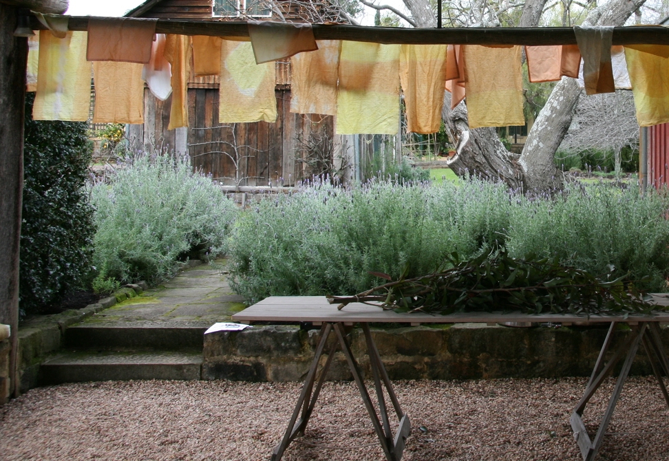 Hand dyed cotton and linen napkins drying
