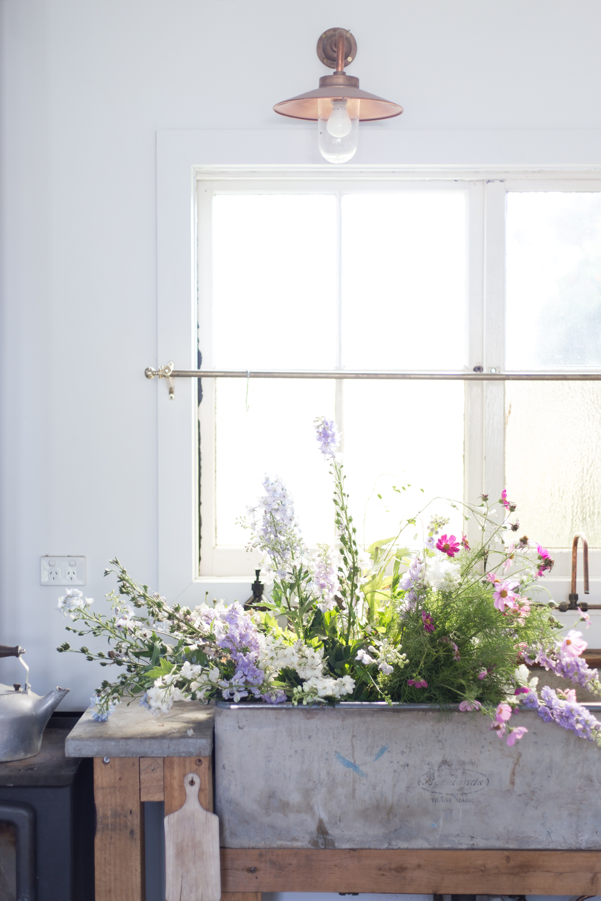 Delphiniums and cosmos