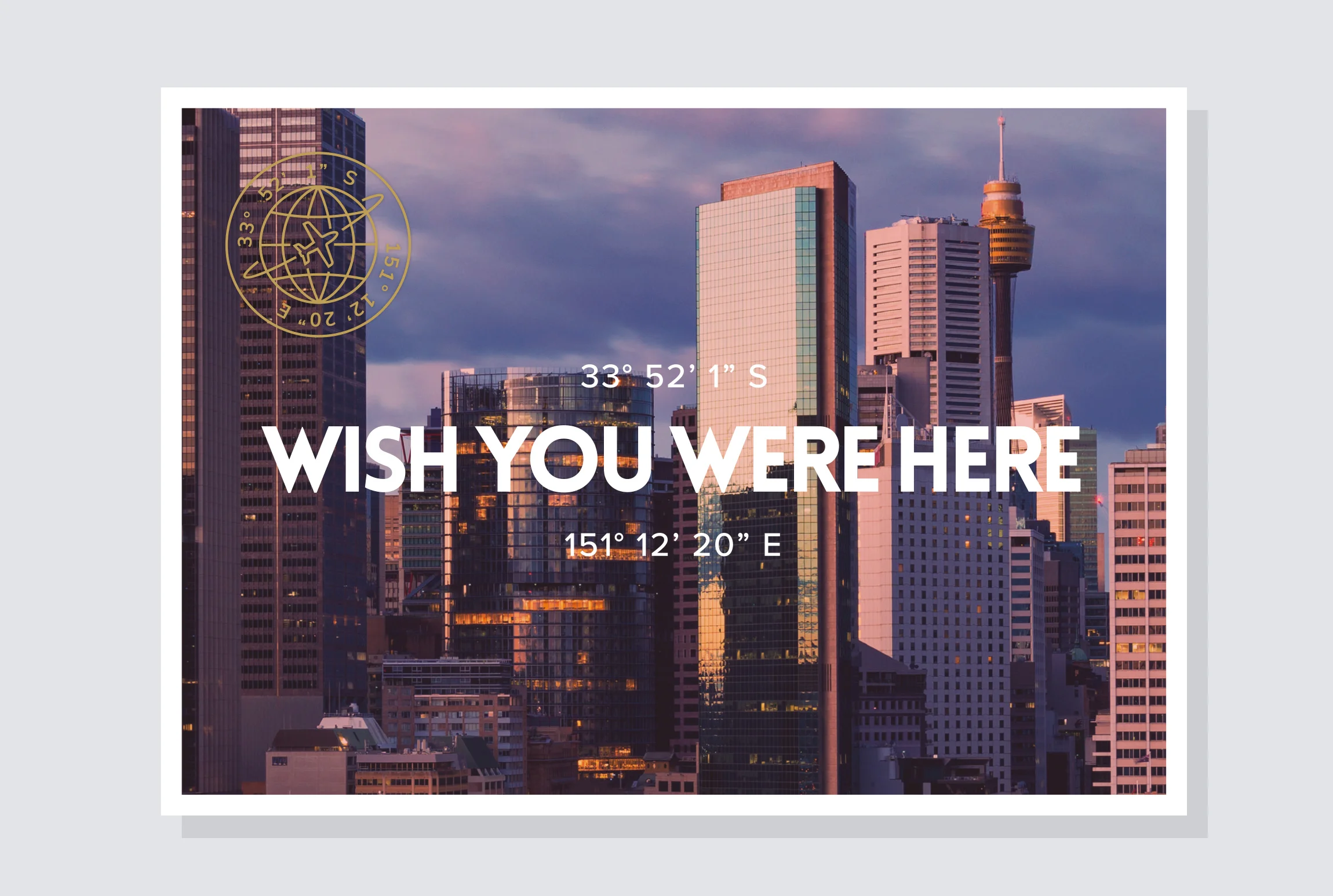 ‘Wish you were here’: Gold Foil Postcard as With Comps Slip.