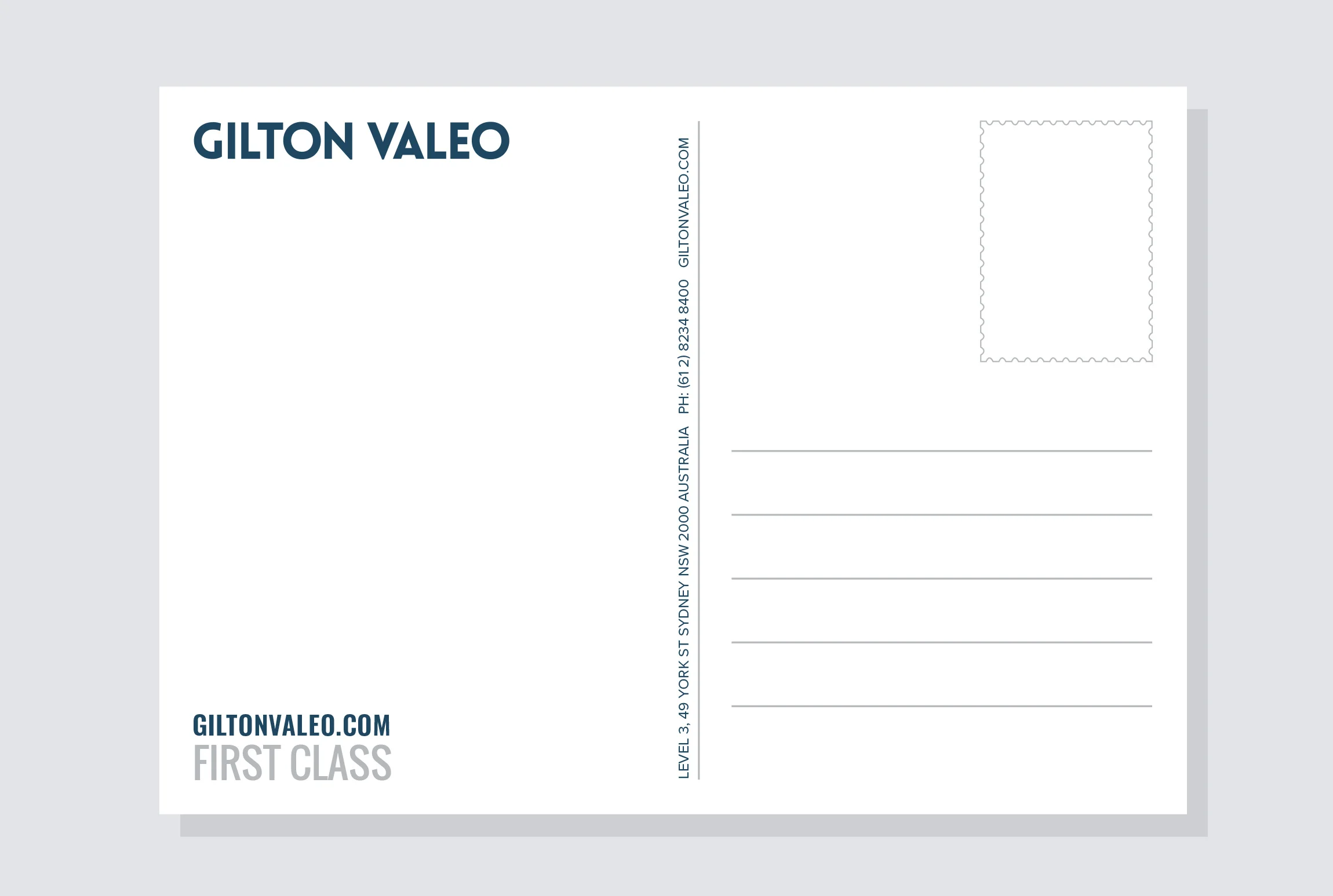 ‘First Class’: Postcard Back design.