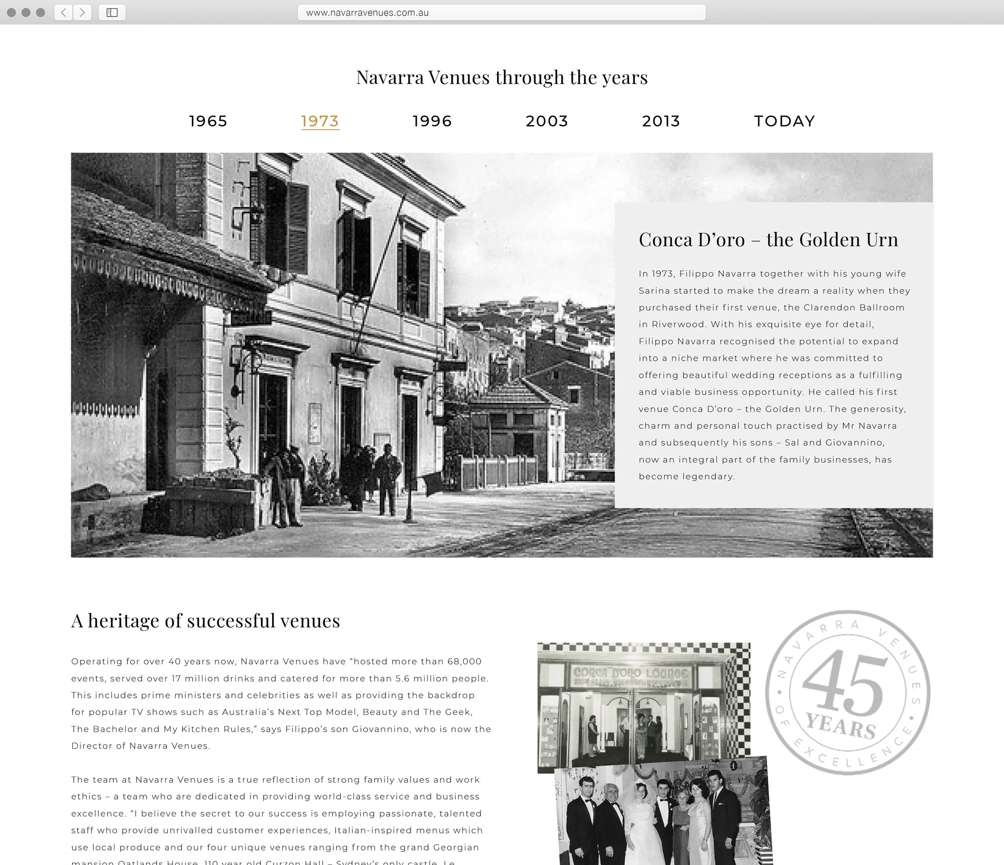 New history page with timeline slideshow