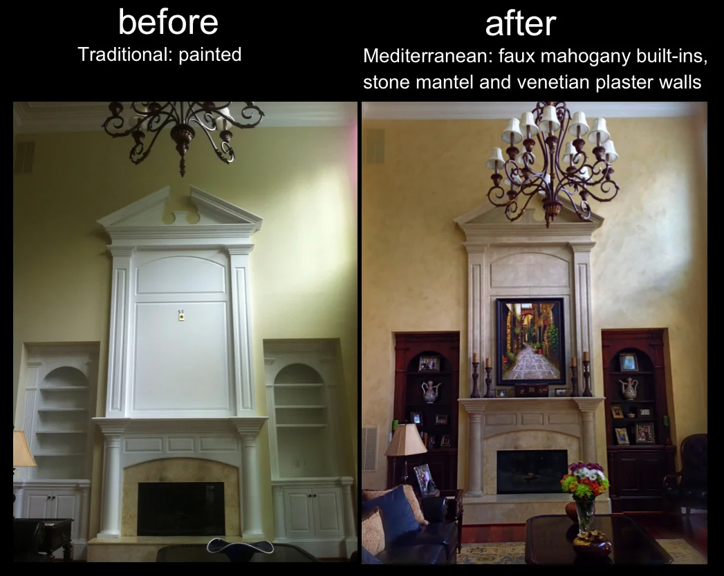Refinished Fireplace From Traditional to Mediterranean