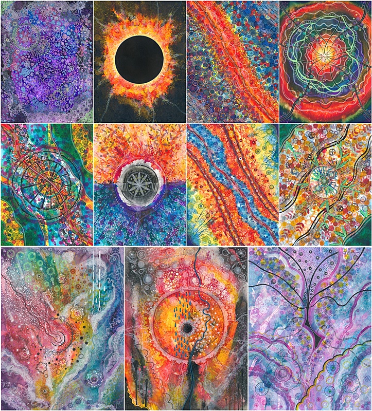Mini series of 11 drawings (colored drawing ink and gelly rolls on 27x36cm paper), February-May 2015.