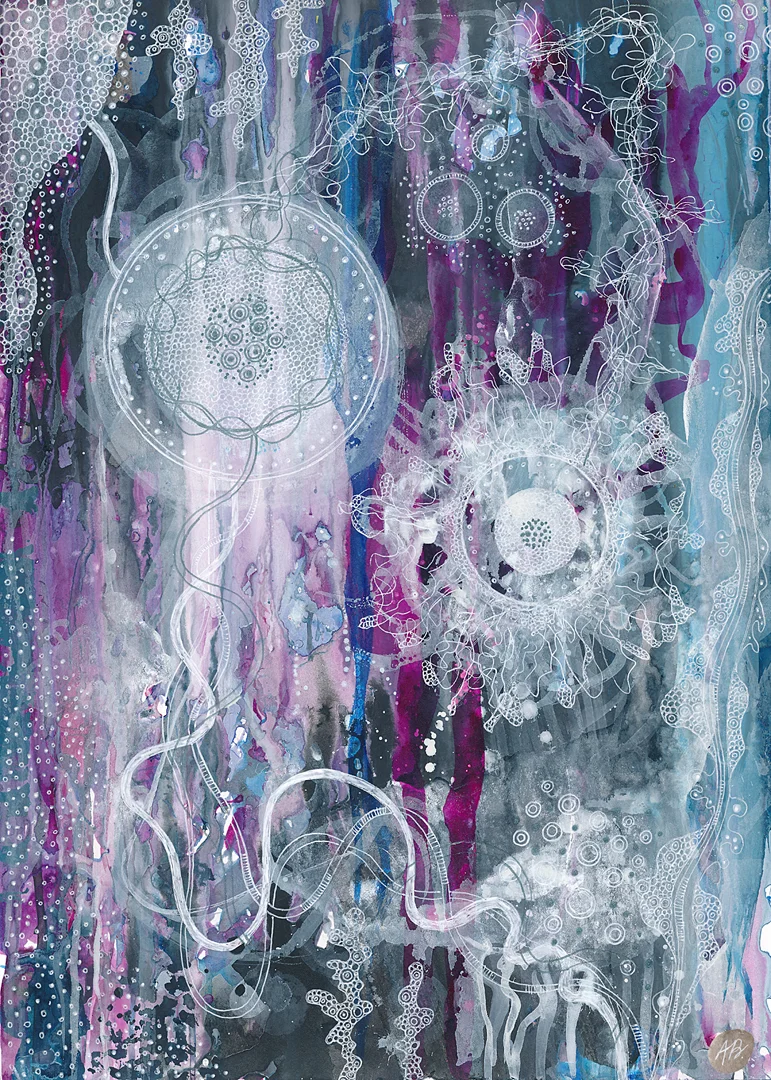 Primordial sea , ink and gelly rolls on 21x29.7cm paper.