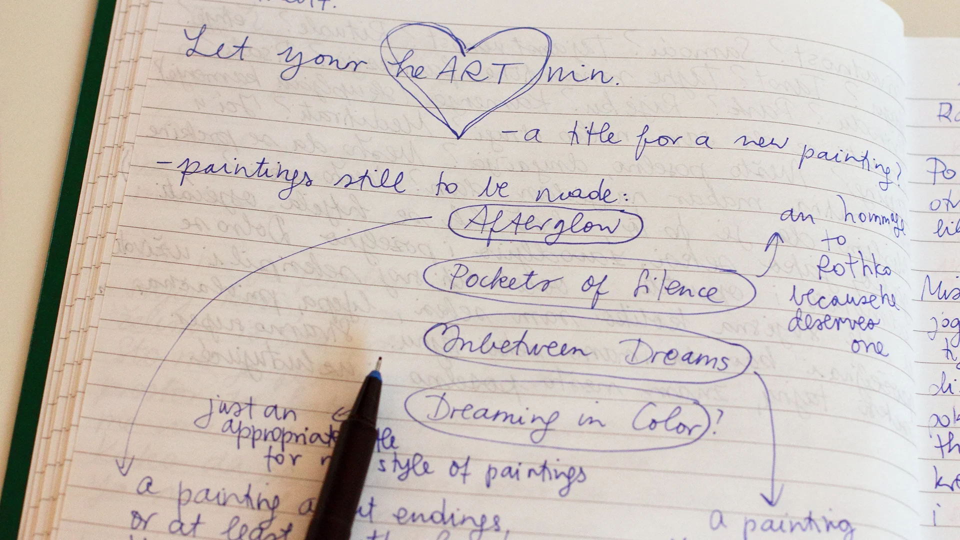 notes from my journal: a list of paintings to be made :)