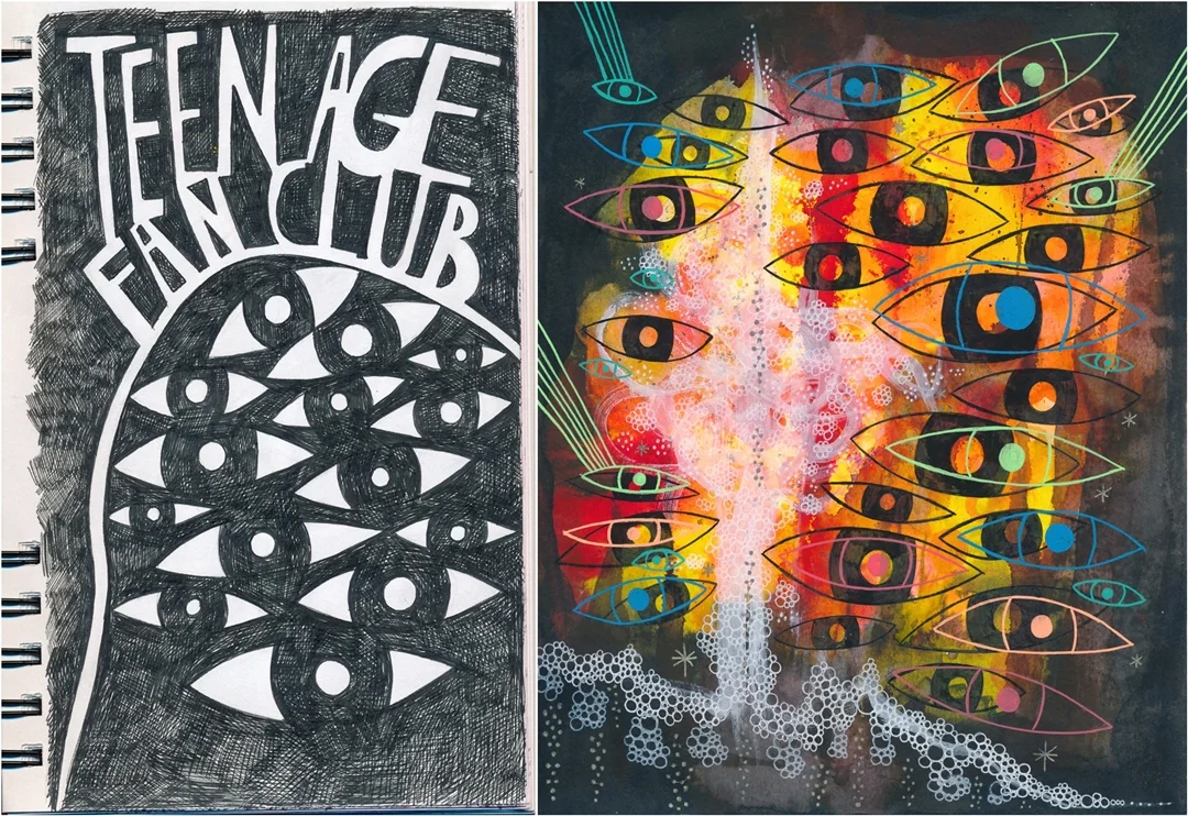 On the left: a page from my sketchbook, on the right: Teenage fan club , ink on 20x25cm paper.