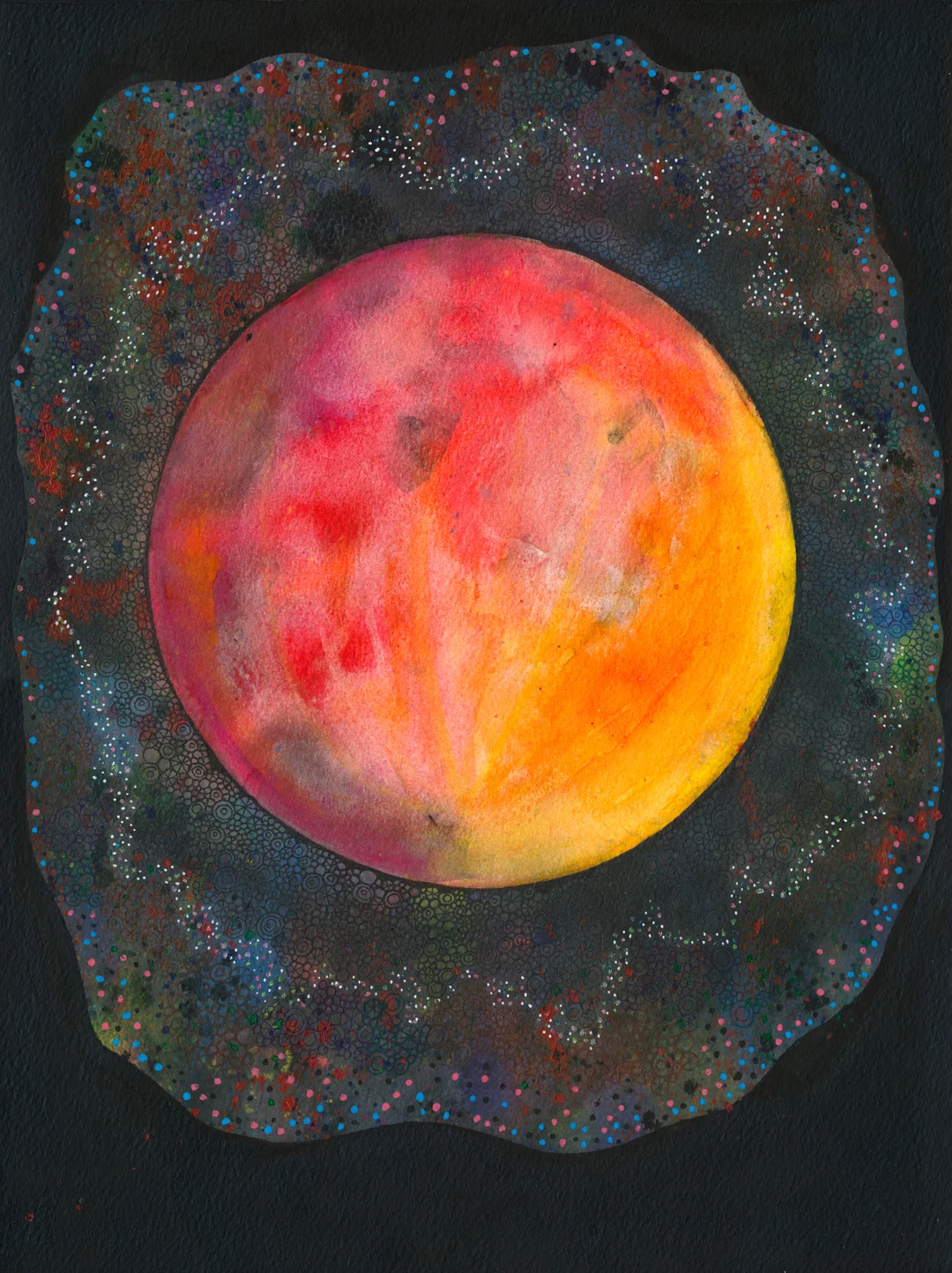 Lunar eclipse, ink on paper.