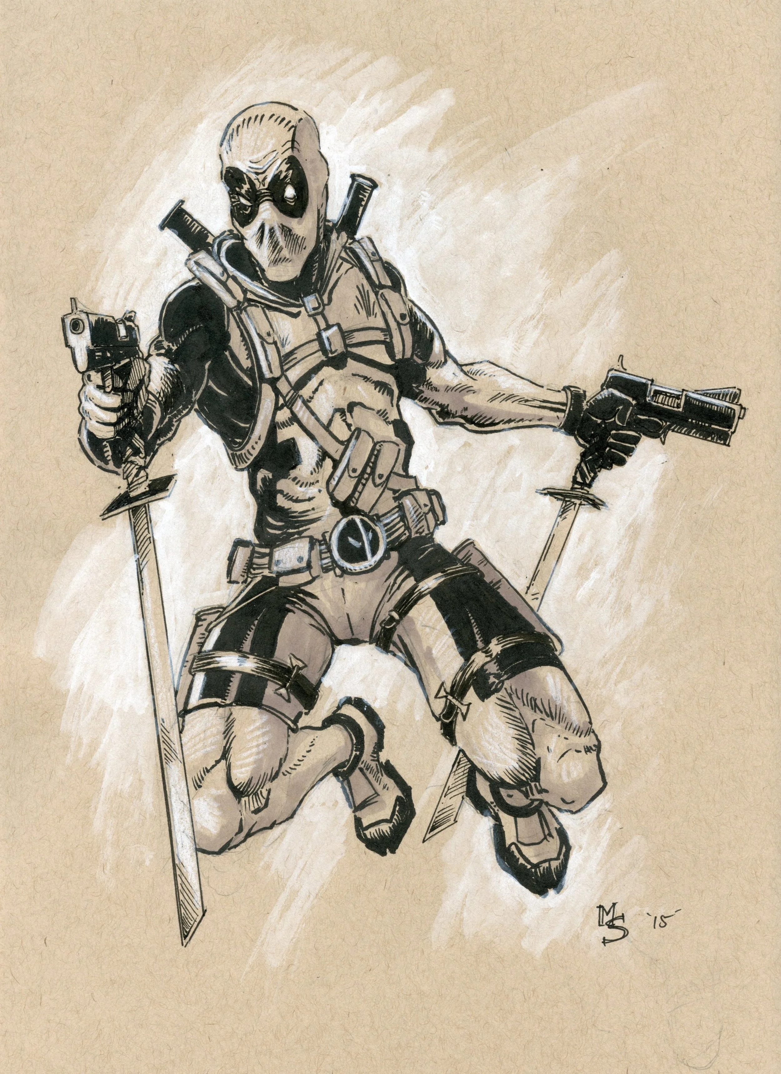 Deadpool 8" x 10" Pen and Ink with Gouache